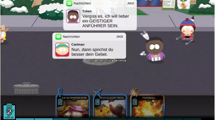 Als Spieler ist man Teil eines South-Park-Gruppenchats.