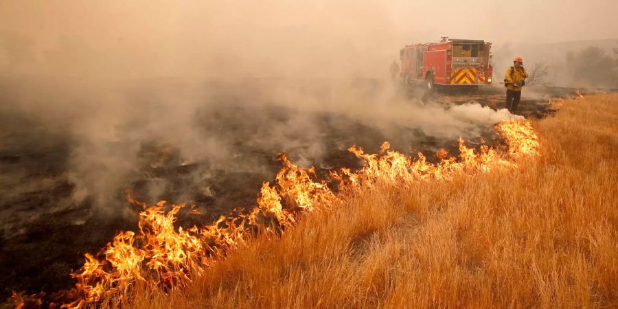 Ein Feuerwehrmann kämpf gegen das Woosley-Feuer.