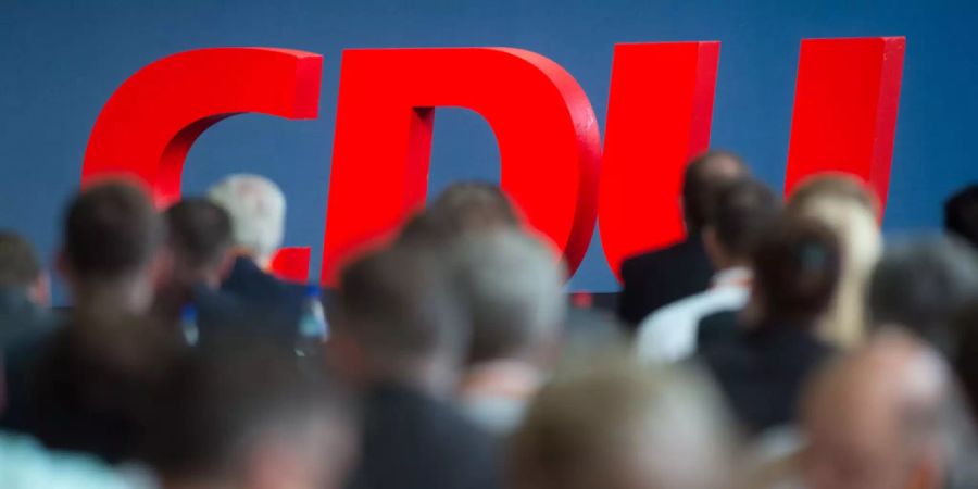 Das Logo der CDU am Landesparteitag.