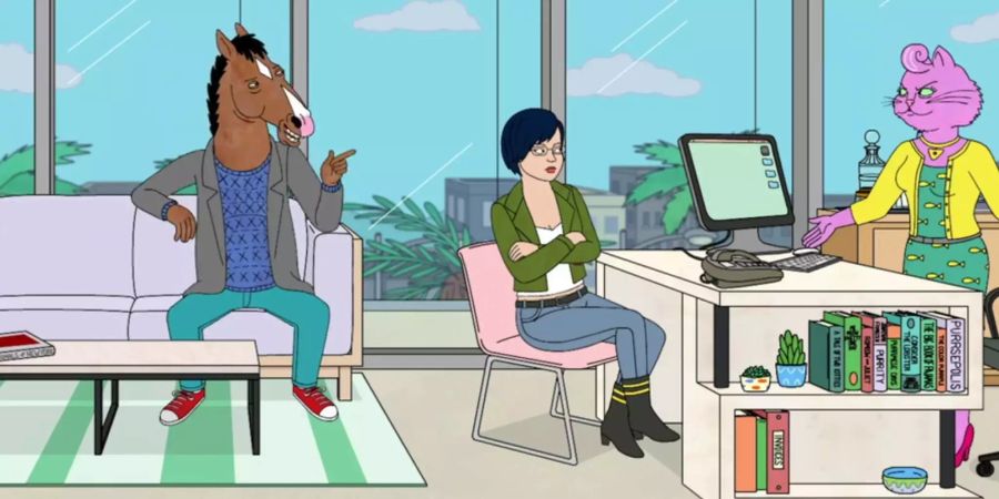 Bojack Horseman, Diane Nguyen und Princess Carolyn haben ein Meeting im Büro.