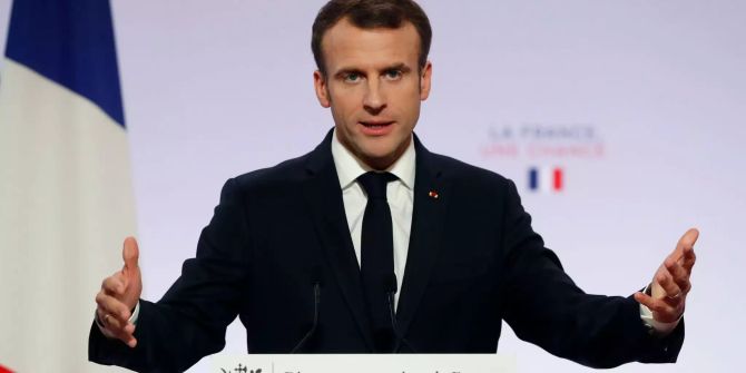 Emmanuel Macron, Präsident von Frankreich, hält eine Rede während eines Treffens mit französischen Bürgermeistern im Elysee-Palast in Paris.