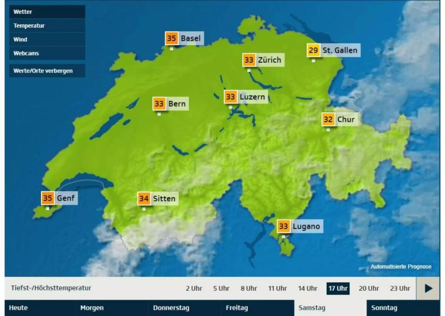 Am Samstag werden im Raum Zürich noch gegen Abend 33 Grad erwartet.