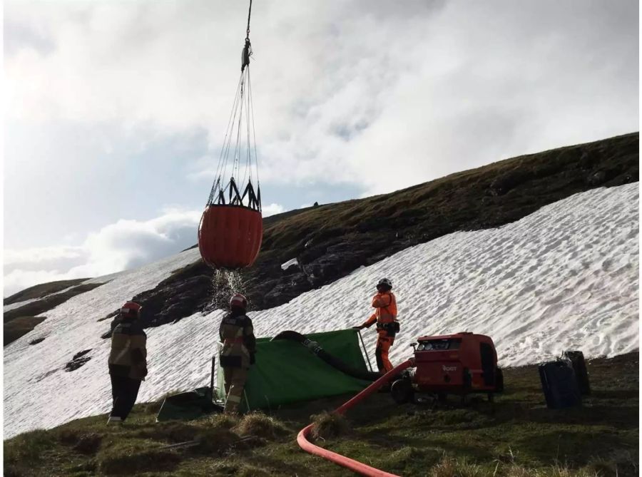 Ein Löschhelikopter von Swiss Helicopter stand im Einsatz.