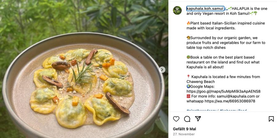 Instagram Post mit Teller mit ravioli.