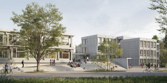 Primarschule Walenbach. Visualisierung des neuen Hauptzugangs. Visualisierung Primarschule Walenbach.