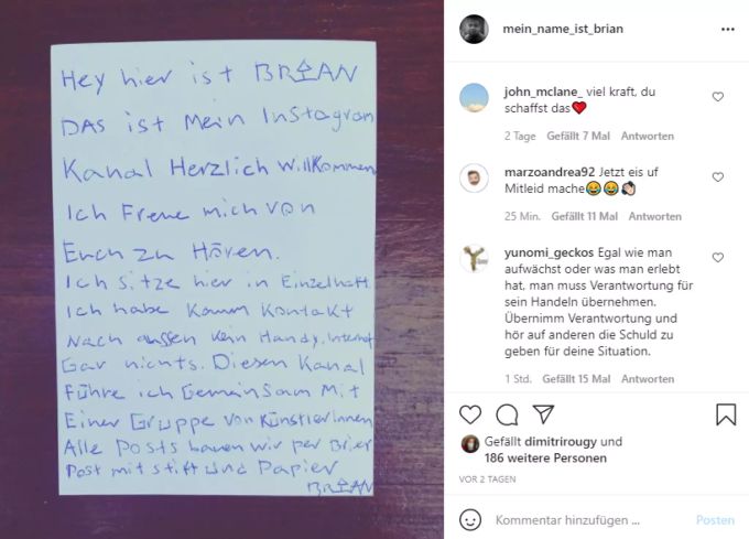 Auf dem Instagram-Account «mein_name_ist_brian» werden die Briefe von Brian veröffentlicht. instagram brian