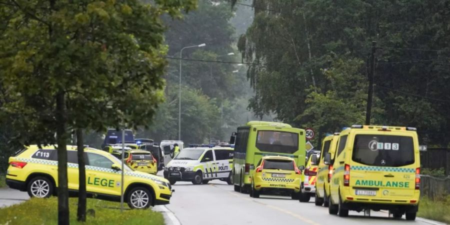 Einsatzwagen nahe der Moschee in Bärum