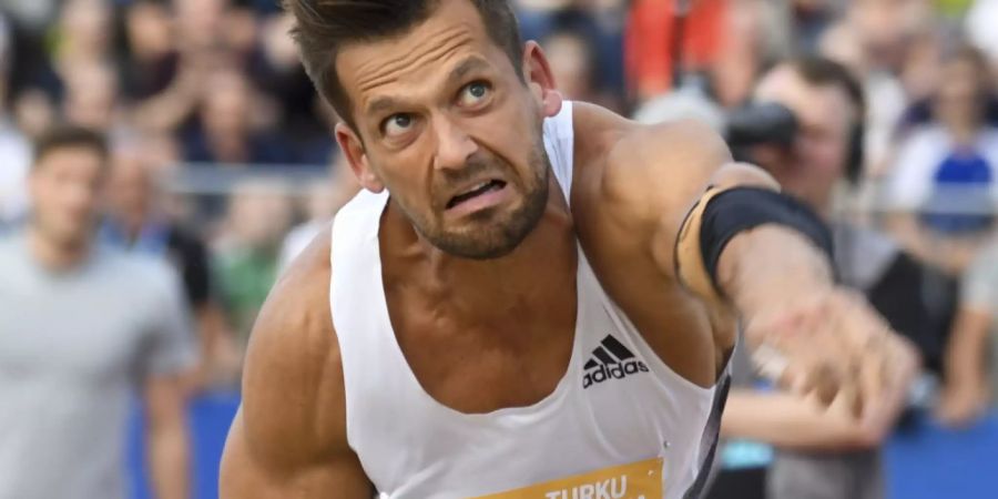 epa07641585 Magnus Kirt of Estonia in action during the men's Javelin at the athletics Paavo Nurmi Games in Turku, Finland, 11 June 2019. EPA/KIMMO BRANDT
