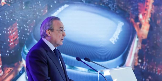 Real-Präsident Florentino Perez stellt das neue Estadio Santiago Bernabéu vor. Estadio Santiago Bernabéu