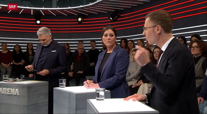 Samira Marti, Co-Fraktionspräsidentin der SP, sowie Daniel Lampart, Chefökonom des SGB, vertraten in der «Arena» die Befürworter der Initiative für eine 13. AHV-Rente. «Arena»