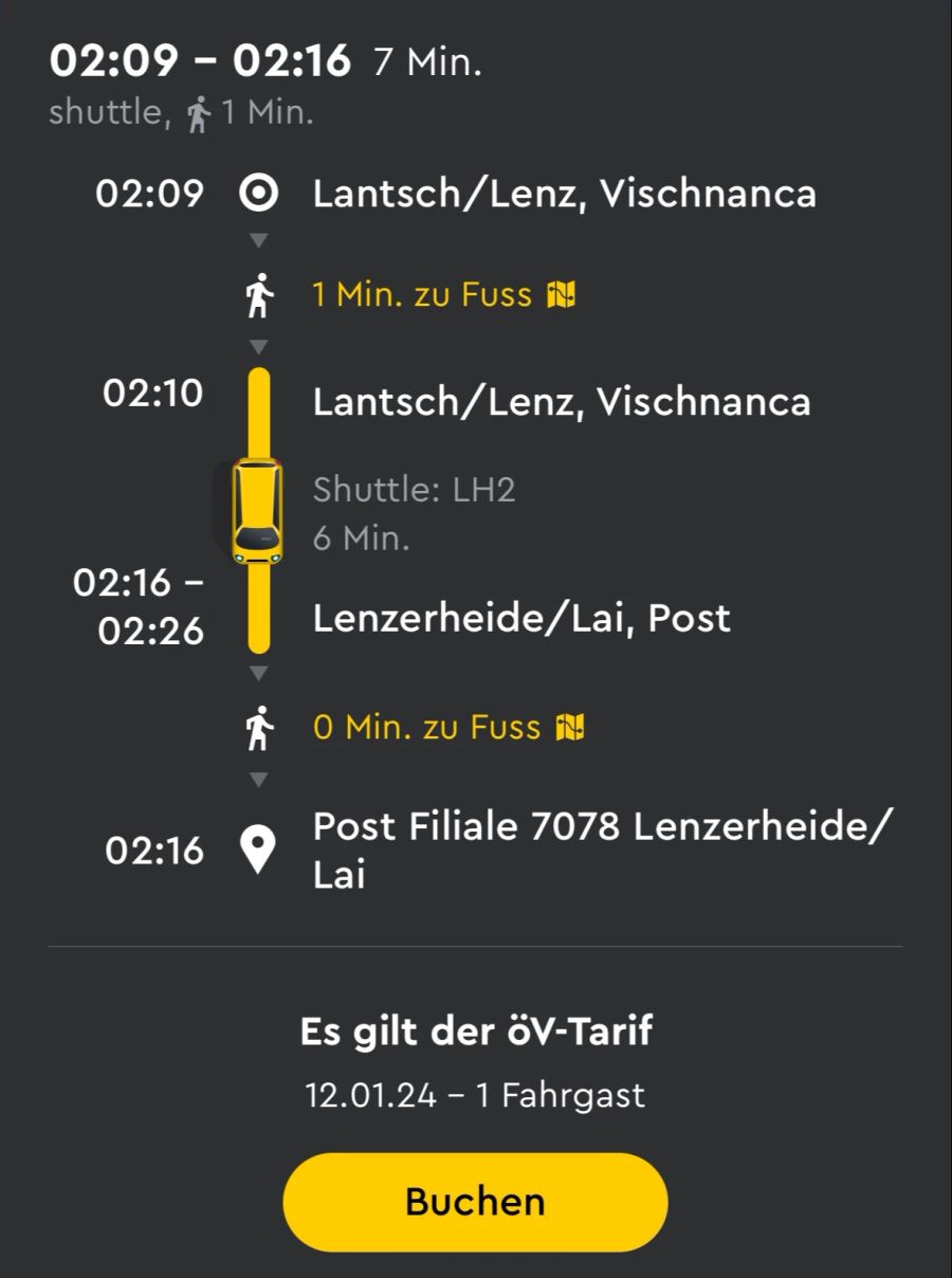 Passagiere müssen ihre Fahrten im Voraus über eine App buchen. Um Leerfahrten zu verhindern, kommt der Bus nur, wenn man ein Ticket bucht.