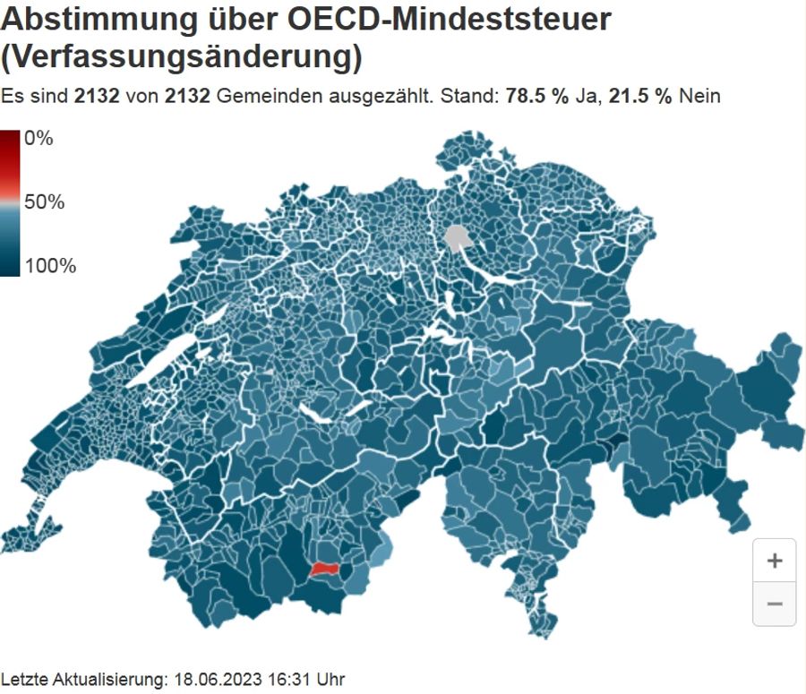 Gemeinde-Übersicht zur Abstimmung zur OECD-Mindeststeuer.