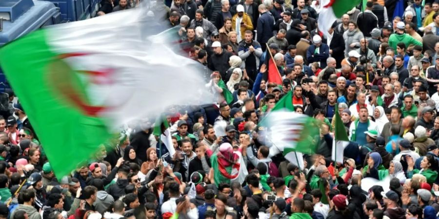 Demonstranten mit algerischen Flaggen in Algier