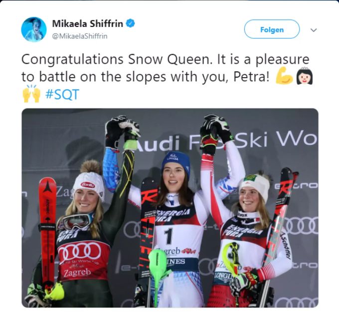 Shiffrin postet dies nach dem Rennen in Zagreb, wo sie hinter Vlhova Zweite wird. Mikaela Shiffrin