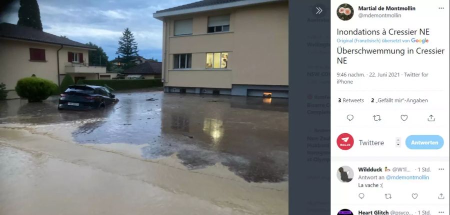 In Cressier NE und umliegenden Gemeinden sorgten heftige Gewitter für Überschwemmungen.