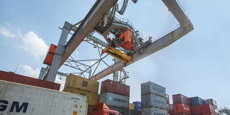 Die Verwaltungsräte von Schweizer Unternehmen werden zunehmend negativer bezüglich der konjunkturellen Aussichten. Im Bild Containerumschlag im Hafen Kleinhüningen (Archivbild)