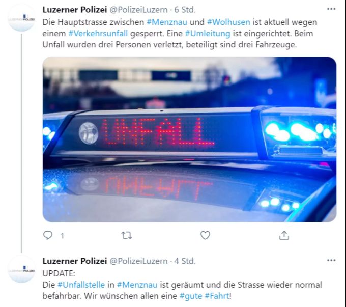 Die Luzerner Polizei bestätigt die Räumung der Strasse. Unfall Menznau