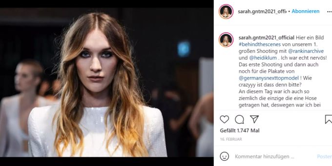 Sarah muss die Show verlassen. GNTM 2021 Kandidatinnen