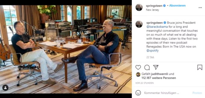 Bruce Springsteen zusammen mit Barack Obama auf Instagram. Bruce Springsteen