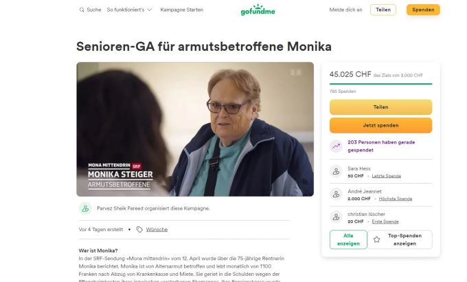 Über 45'000 Franken sind für die Rentnerin Monika Steiger zusammengekommen. srf