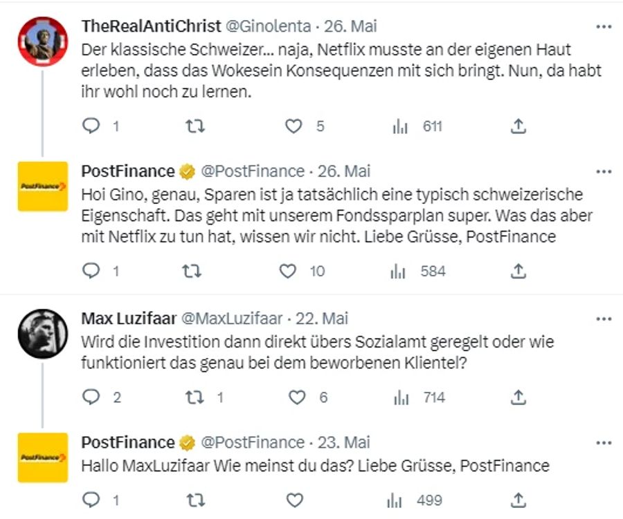 Die Bank beantwortet diese mit freundlichen Gegenfragen.