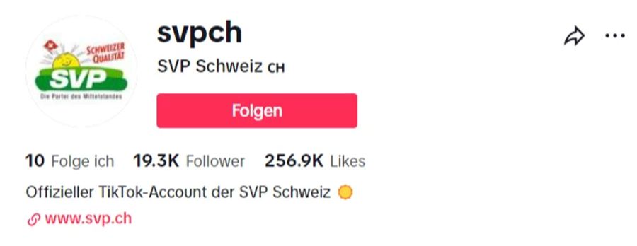 Mit rund 19'300 Followern geniesst die SVP auf Tiktok deutlich mehr Aufmerksamkeit als die Konkurrenz.