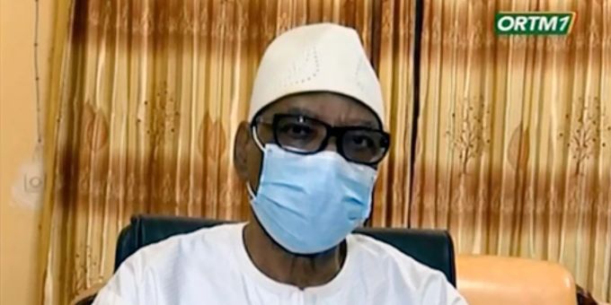 Ibrahim Boubacar Keita, Präsident von Mali, spricht in einer Sendung des staatlichen Fernsehens, um seinen Rücktritt anzukündigen. (Archivbild) mali präsident keita