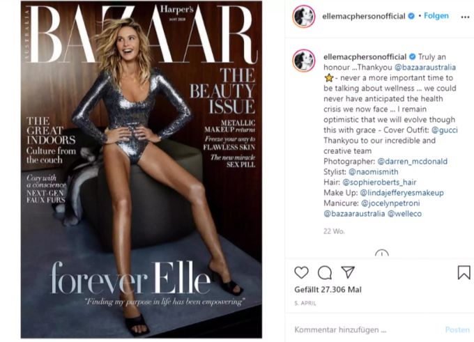 Elle Macpherson auf dem Cover der Harper's Bazar. Elle Macpherson