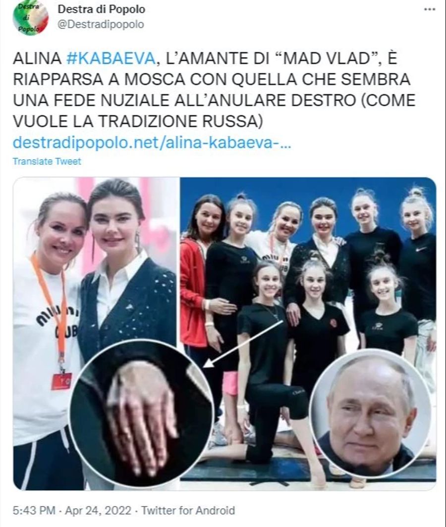 Alina Kabjewa mit verdächtigem Ring.