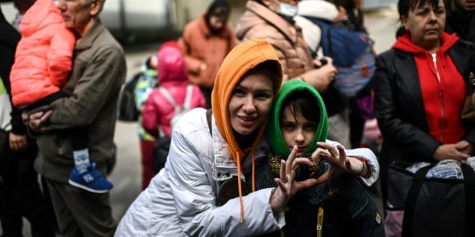 Flüchtlinge vor Abreise nach Deutschland in Moldau. Ukraine Krieg