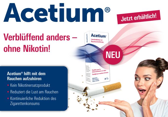 Acetium® ist in Apotheken und Drogerien erhältlich. Gebro Pharma