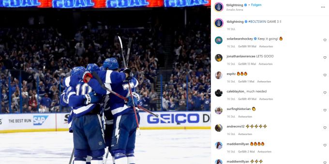 Die Tampa Bay Lightning gewinnen gegen die Colorado Avalanche. Tampa Bay Lightning