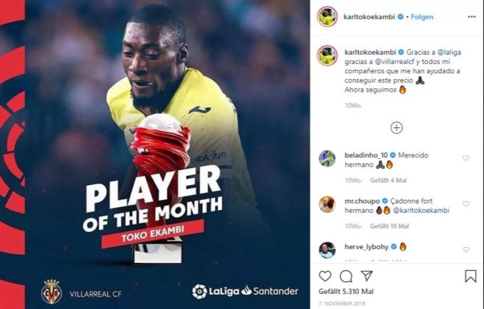 In der spanischen La Liga wurde der 27-Jährige zum Spieler des Monats Oktober gekürt. Ekambi