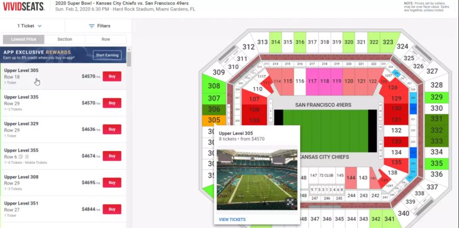 Auf «Vivid Seats» muss der Football-Fan gar 4500 US-Dollar für die günstigste Karte hinblättern.