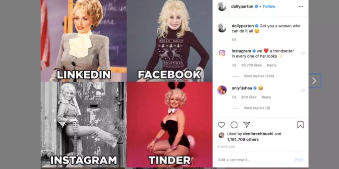 Auf ihre alten Tage - Dolly Parton lanciert Insta-Hit