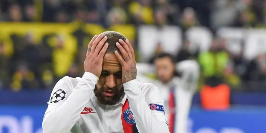 Angefressen: PSG-Star Neymar nach der Pleite beim BVB. Foto: Bernd Thissen/dpa