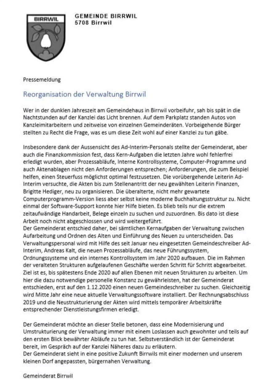 Schreiben Gemeinderat