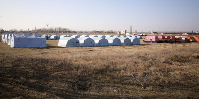 Ein Flüchtlingslager an der Grenze zur Ukraine, in Palalanca, Moldawien, am 25. Februar 2022. Flüchtlinge Ukraine Konflikt