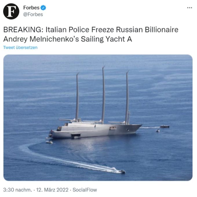 Die «Sailing Yacht A» von dem in St.Moritz wohnhaften Russen Andrej Melnitschenko. Yacht