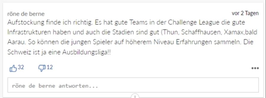 Dieser Leser findet die Aufstockung zweckmässig.