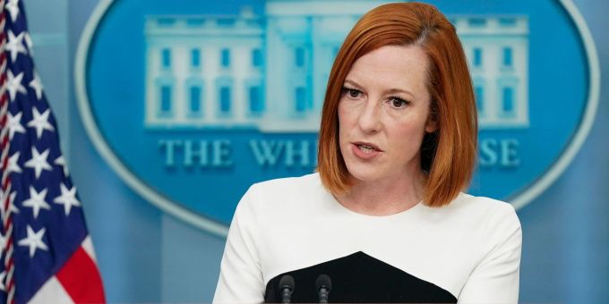 Jen Psaki, Pressesprecherin des Weissen Hauses, in einem Briefing mit Journalisten. Jen Psaki