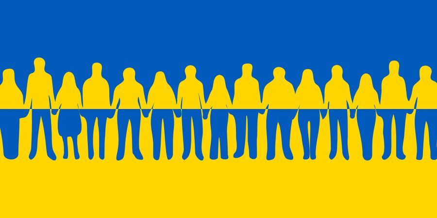 Menschenkette Grafik gelb blau