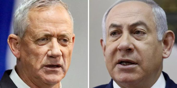 Die Bildkombo zeigt Benny Gantz, Vorsitzender des Bündnisses Blau-Weiss, und Benjamin Netanjahu, Premierminister von Israel. Regierungsbildung Israel