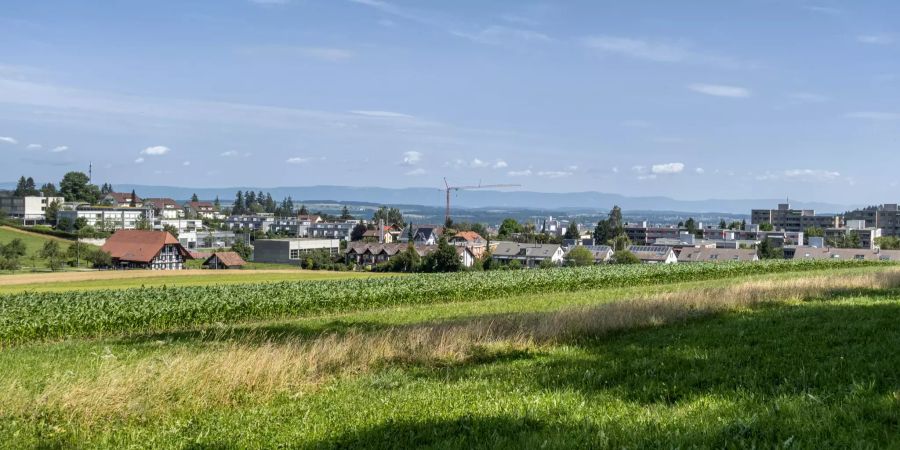 Ein Feld und dahinter der Blick auf Schliern bei Köniz.