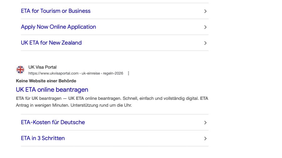 Und auch zwei Monate später: Trotz Anzeige immer noch an zweiter Stelle aber jetzt mit einem Hinweis «Keine Website einer Behörde».