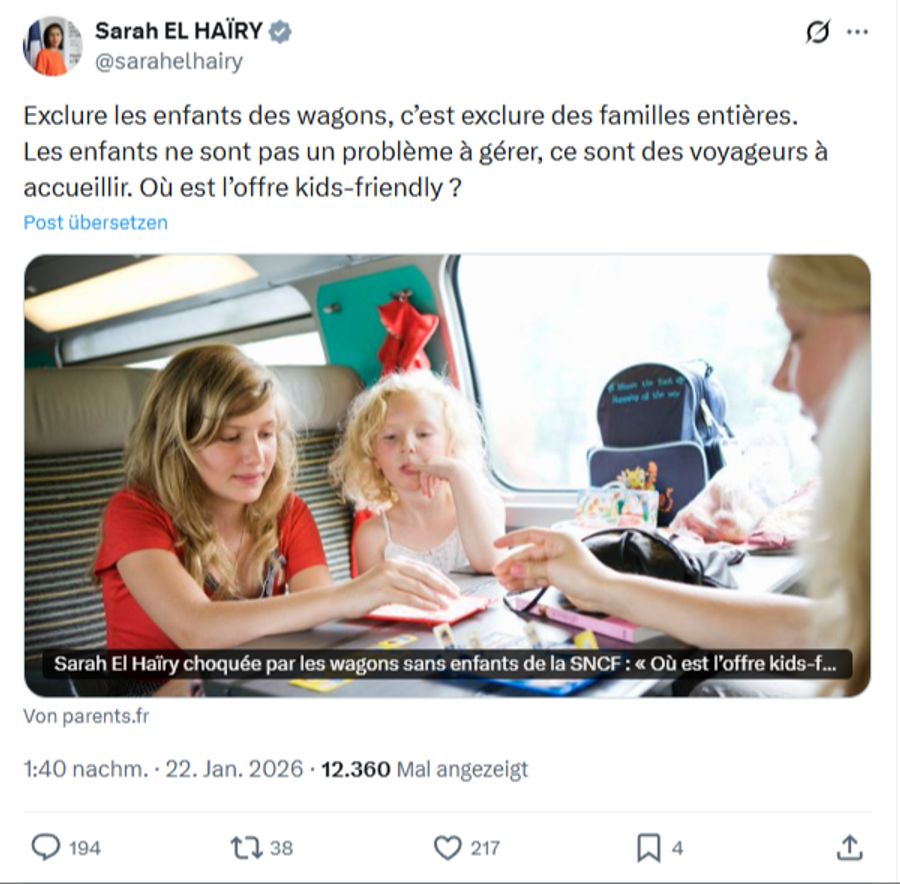 Sarah El Haïry, die Kinderschutzbeauftragte der französischen Regierung, äussert ihre Bedenken.