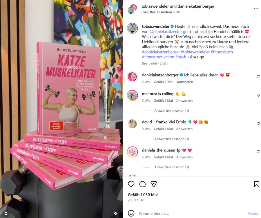 Sogar ein Buch hat Daniela veröffentlicht! In «Katze goes Muskelkater» verrät Daniela ihre Fitness-Geheimnisse.