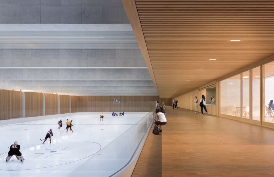 Die Eishalle kommt in der Sport- und Freizeitanlage Weyermannshaus unter dem Schwimmbecken zu liegen (Visualisierung).
