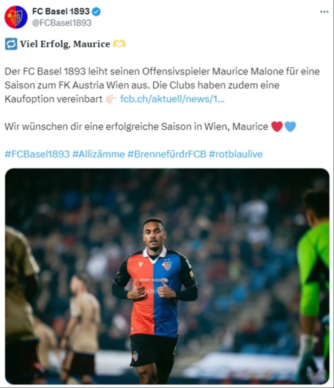 Der FC Basel wünscht Maurice Malone alles Gute. FC Basel