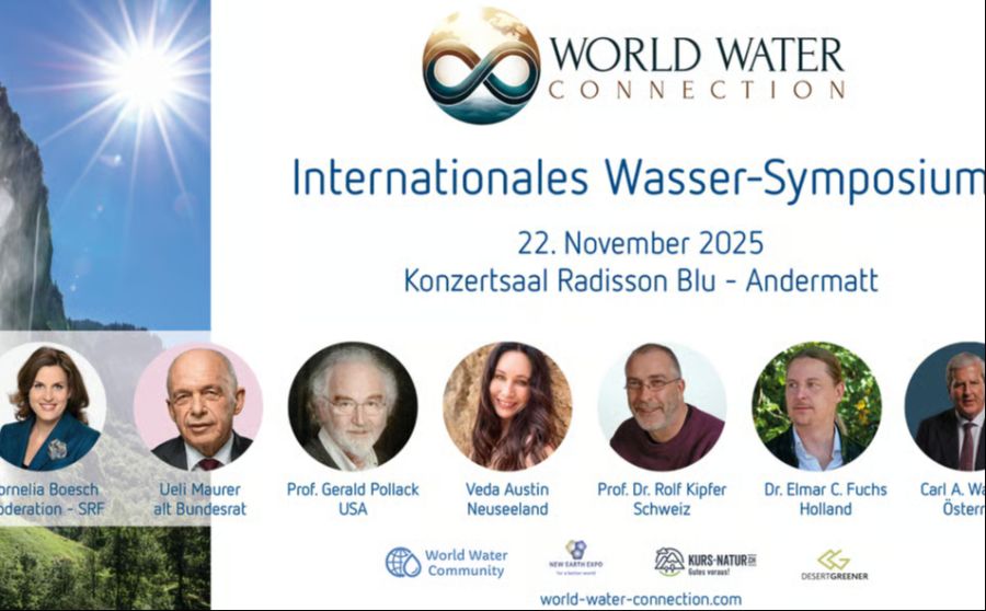 Mit diesem Flyer warb das Internationale Wasser-Symposium. Darauf zu sehen: SRF-Moderatorin Cornelia Boesch und Alt-Bundesrat Ueli Maurer.
